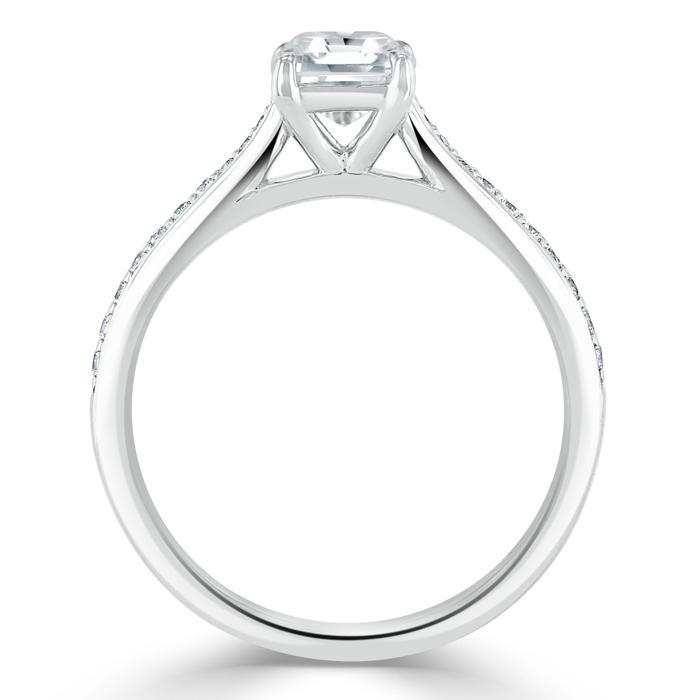 1.0 CT Asscher Cut Solitaire Moissanite Engagement Ring With Chanel Pave Setting - crownmoissanite