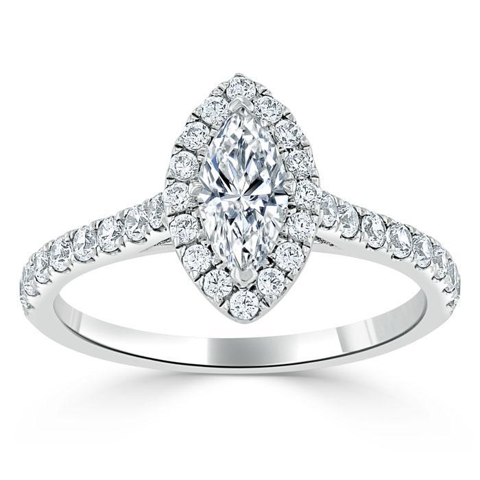 1.0 CT Marquise Shaped Moissanite Halo Engagement Ring - crownmoissanite