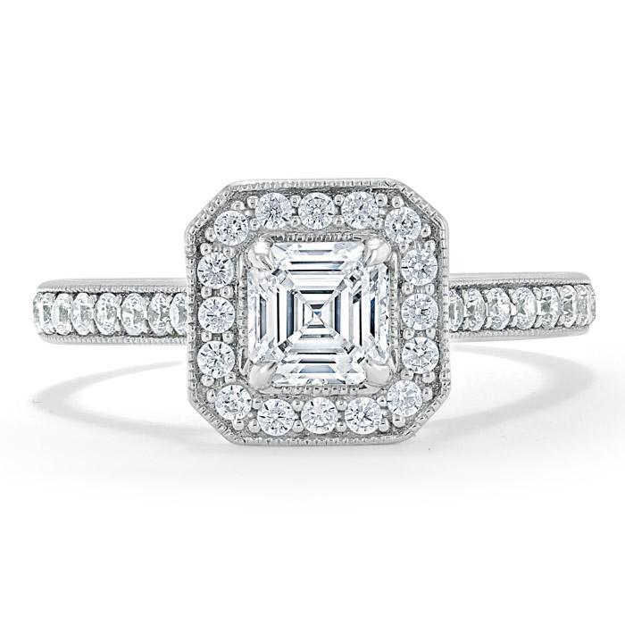 1.05 CT Asscher Cut Halo Pave Setting Moissanite Engagement Ring - crownmoissanite