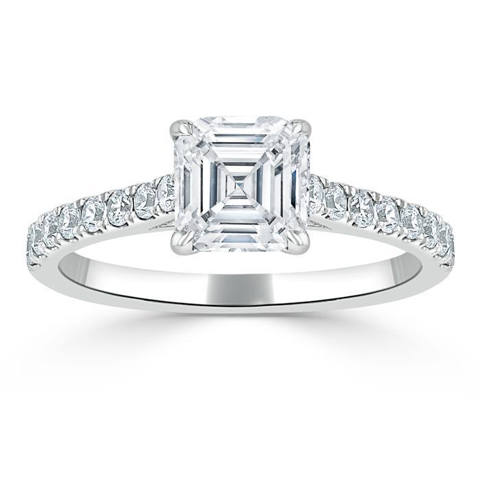 1.0 CT Asscher Shaped Moissanite Solitaire Engagement Ring - crownmoissanite