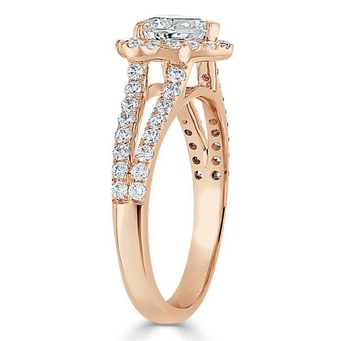 1.0 CT Heart Cut Halo Split Shank Style Moissanite Engagement Ring - crownmoissanite