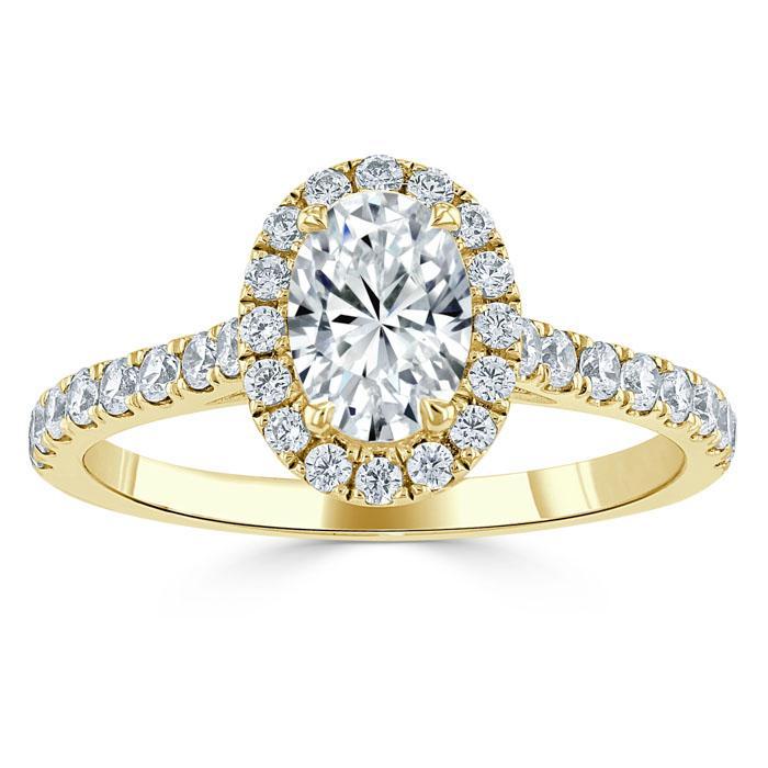 0.94 CT Oval Shaped Moissanite Halo Engagement Ring - crownmoissanite