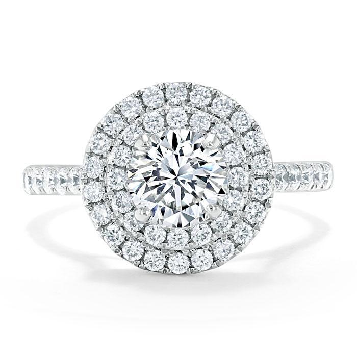 0.75 CT Round Shaped Moissanite Double Halo Engagement Ring - crownmoissanite