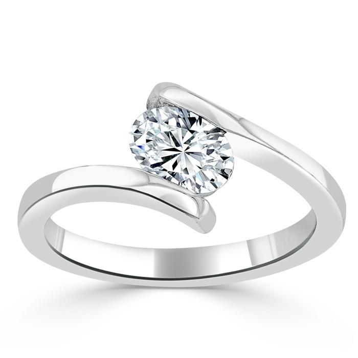 0.75 CT Oval Shaped Moissanite Bypass Setting Engagement Ring - crownmoissanite