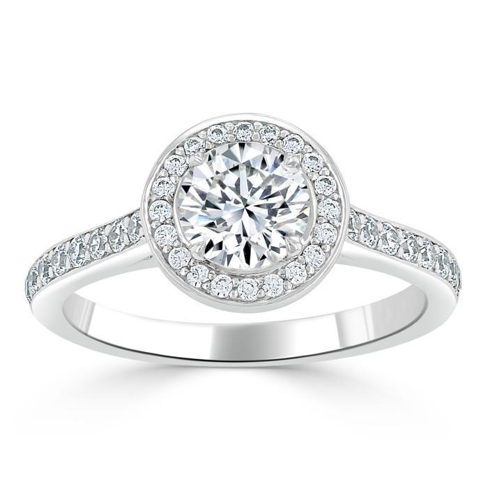 0.75 CT Round Shaped Moissanite Chennel Halo Engagement Ring - crownmoissanite