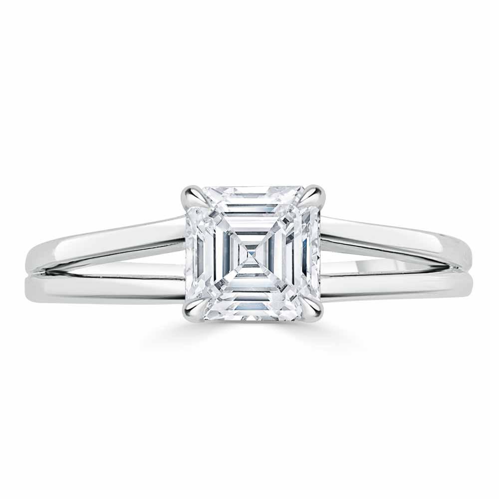 1.0 CT Asscher Cut Solitaire Split Shank Setting Moissanite Engagement Ring - crownmoissanite