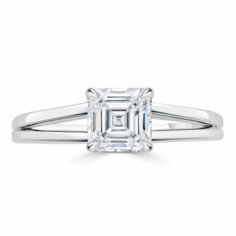 1.0 CT Asscher Cut Solitaire Split Shank Setting Moissanite Engagement Ring - crownmoissanite