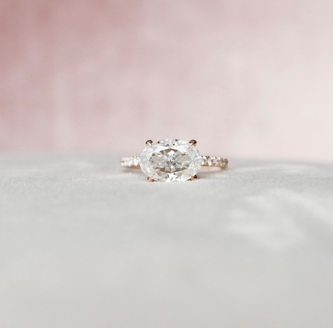 2.5 CT East West Oval Hidden Halo Pave Moissanite Engagement Ring - crownmoissanite