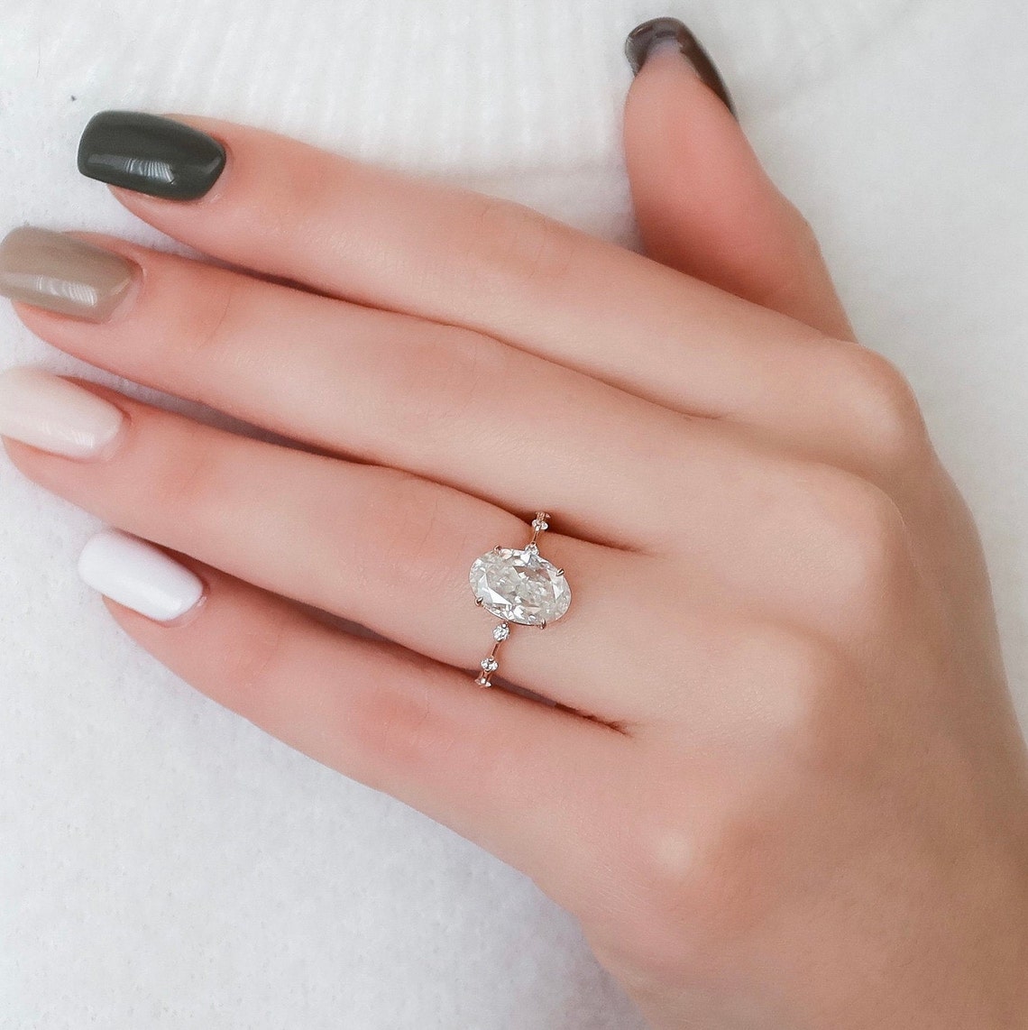 3.5 CT Oval Pave Moissanite Engagement Ring - crownmoissanite