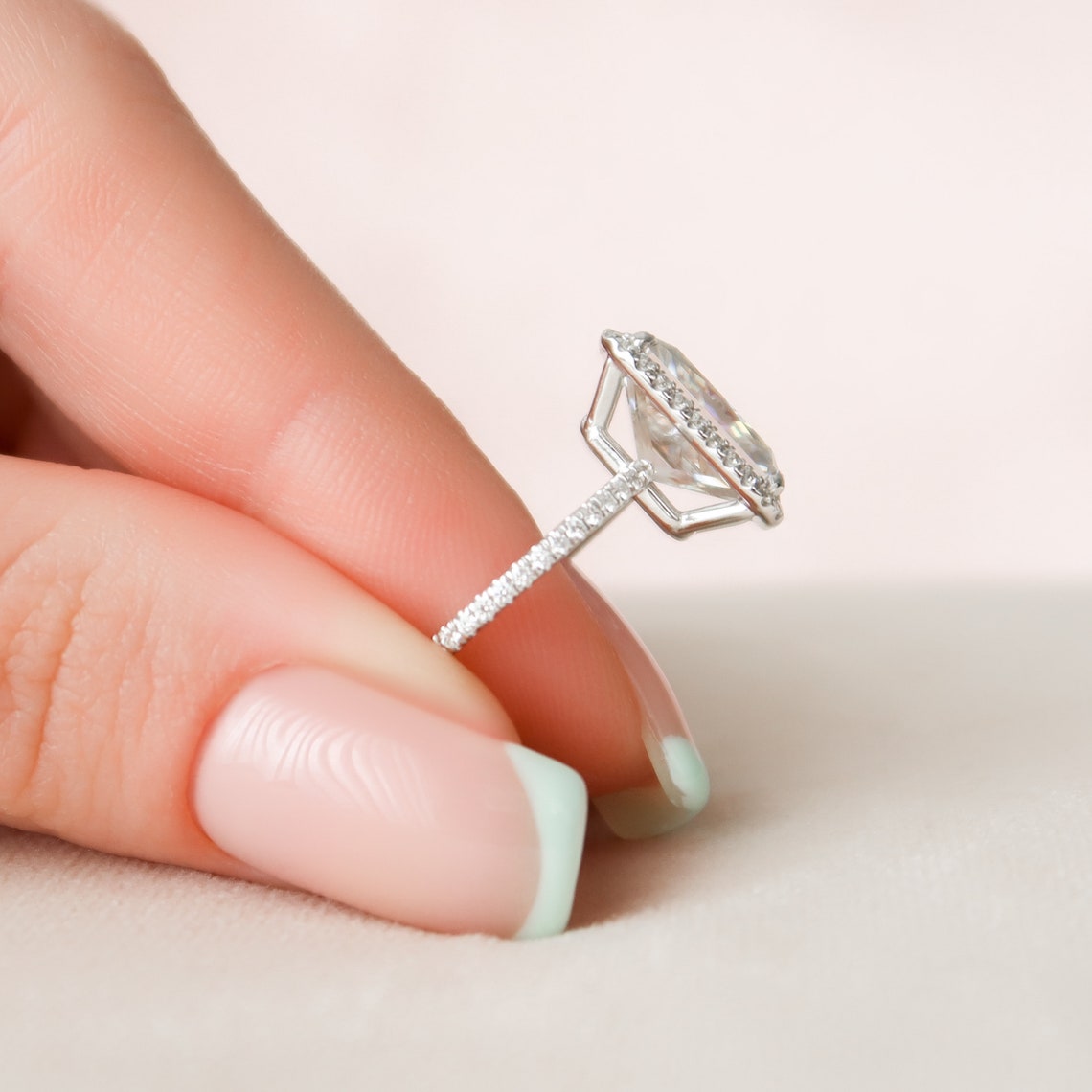 5.0 CT Radiant Cut Halo Style Moissanite Engagement Ring - crownmoissanite