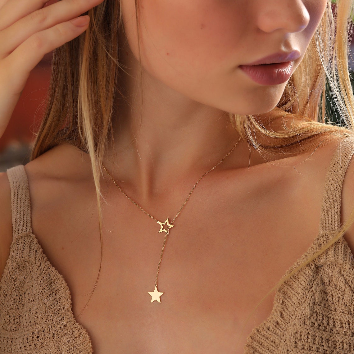 Minimalist Star Lariat Necklace for Her - crownmoissanite