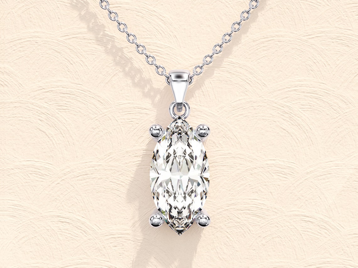 1.0 CT Marquise Moissanite Diamond Solitaire Necklace - crownmoissanite