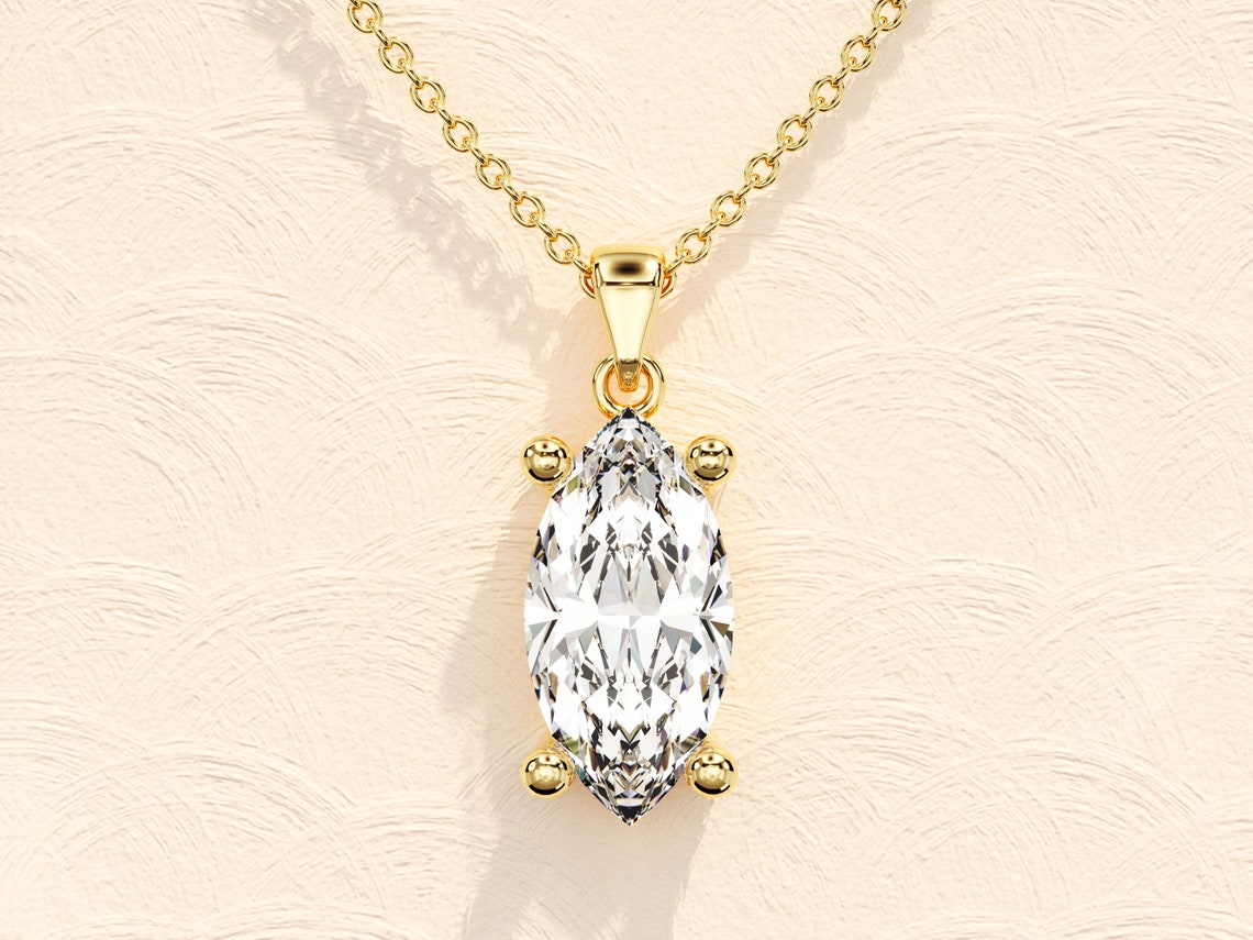 1.0 CT Marquise Moissanite Diamond Solitaire Necklace - crownmoissanite