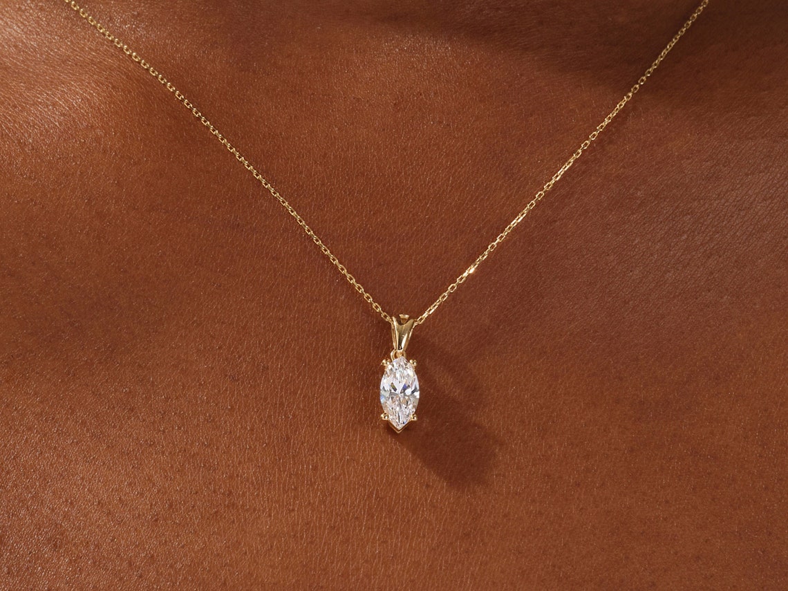 1.0 CT Marquise Moissanite Diamond Solitaire Necklace - crownmoissanite