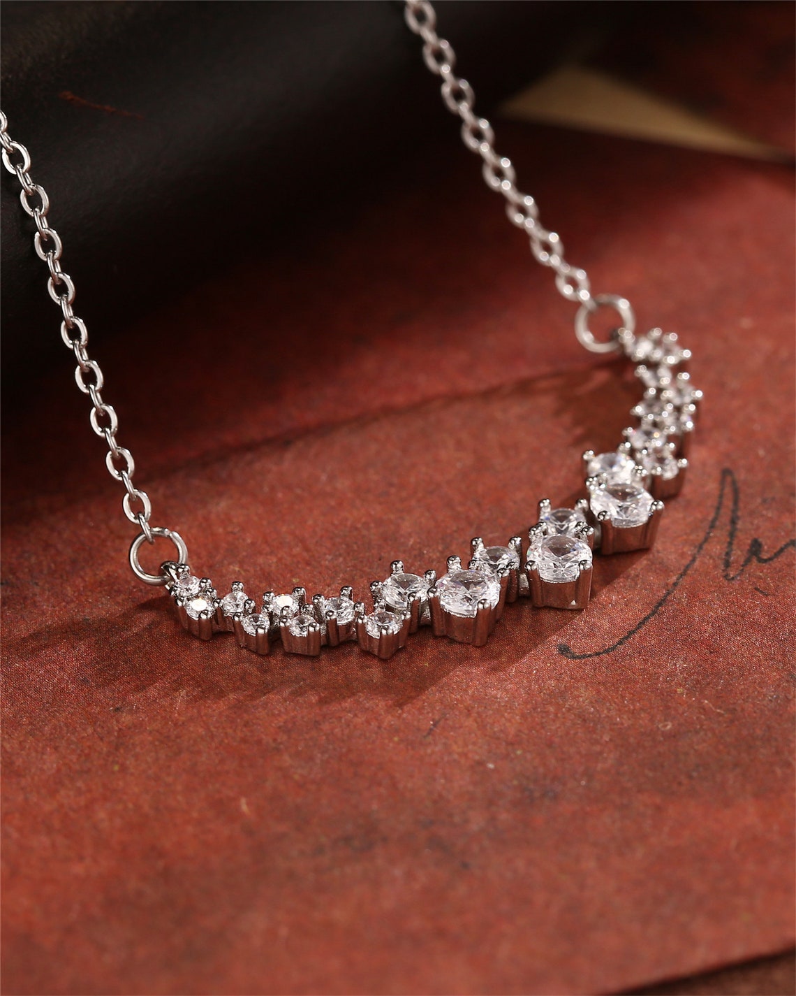 1.20 TCW Round Moissanite Diamond Cluster Necklace - crownmoissanite