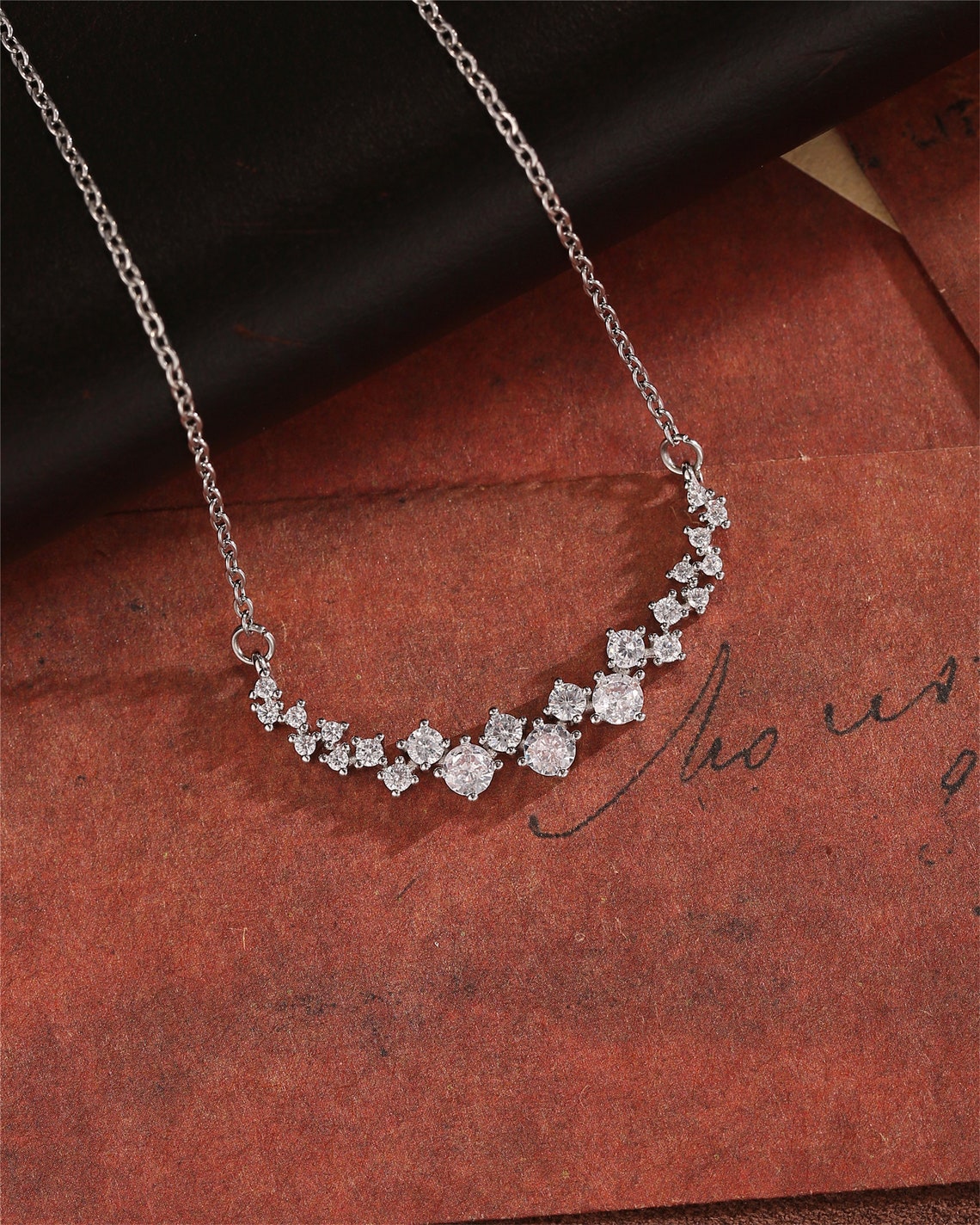 1.20 TCW Round Moissanite Diamond Cluster Necklace - crownmoissanite