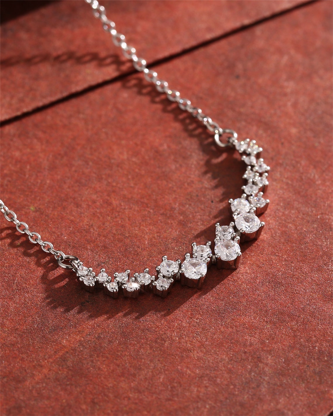1.20 TCW Round Moissanite Diamond Cluster Necklace - crownmoissanite