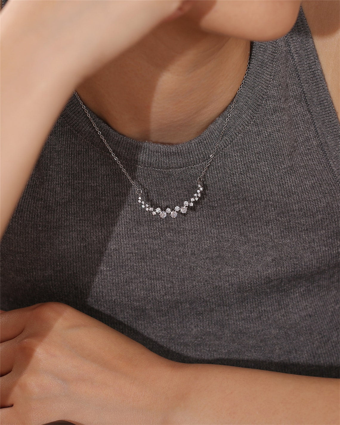 1.20 TCW Round Moissanite Diamond Cluster Necklace - crownmoissanite