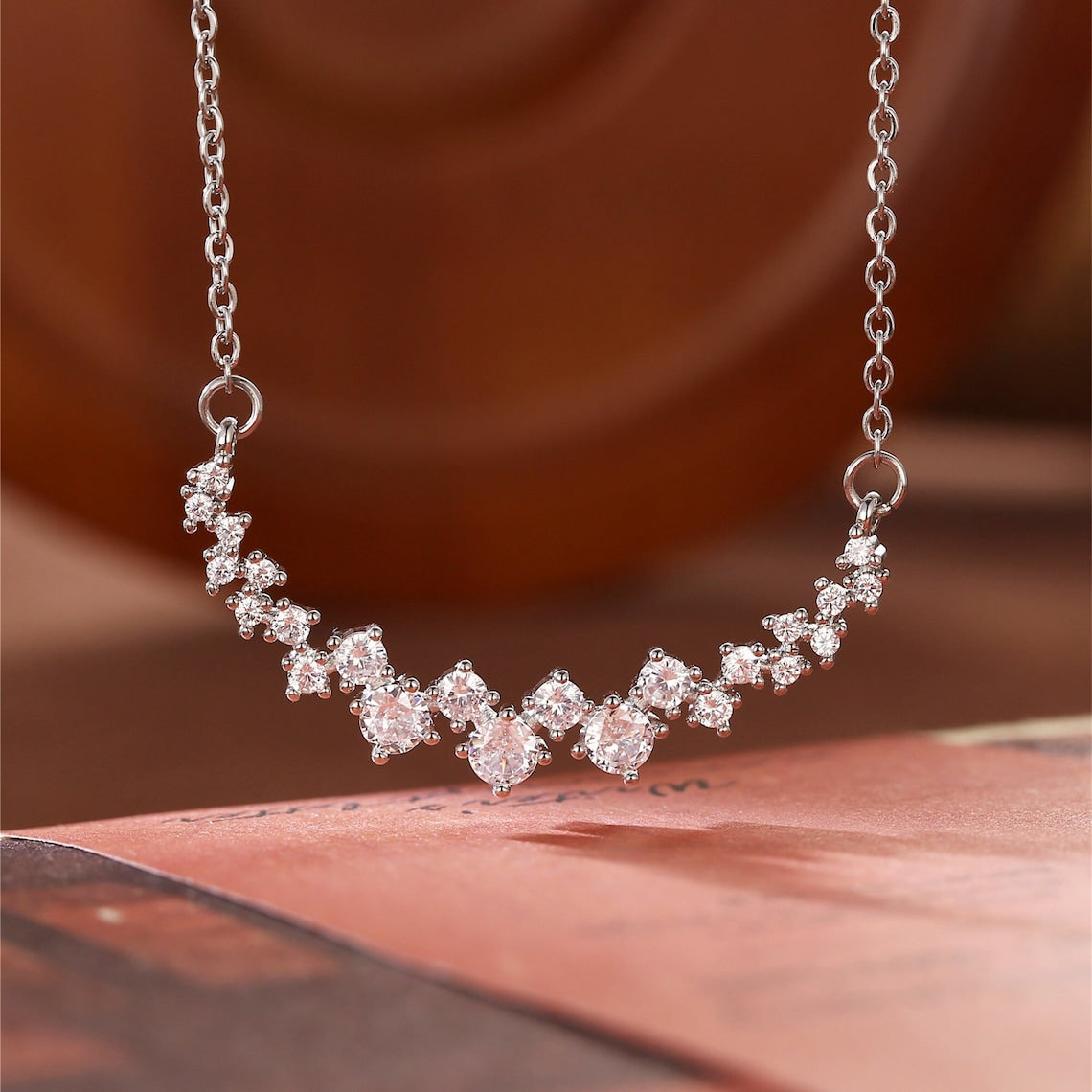 1.20 TCW Round Moissanite Diamond Cluster Necklace - crownmoissanite