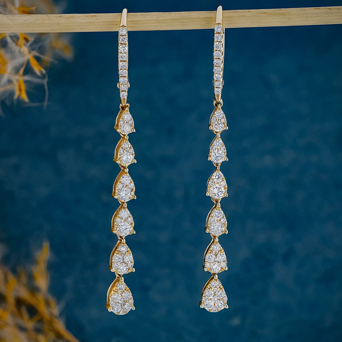 1.0 TCW Round Moissanite Diamond Long Drop Earrings - crownmoissanite