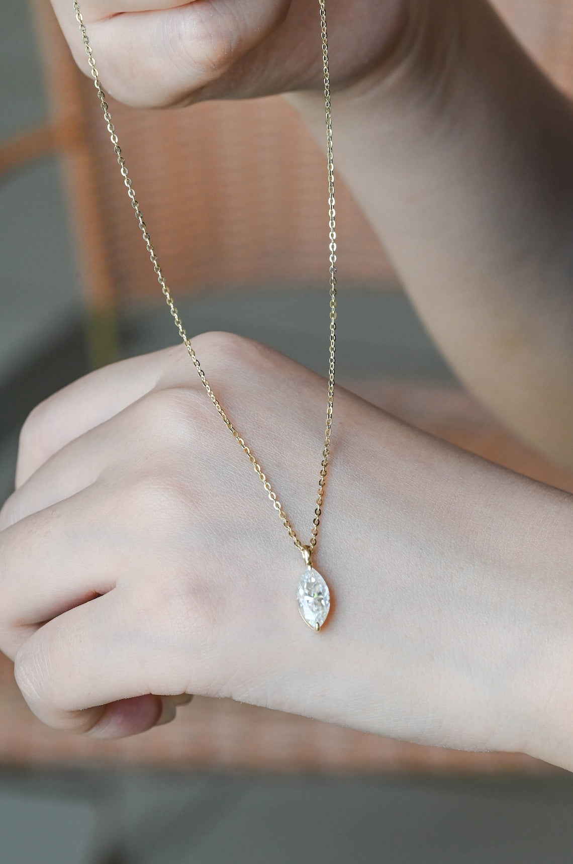 0.80 TCW Marquise Moissanite Diamond Solitaire Necklace - crownmoissanite