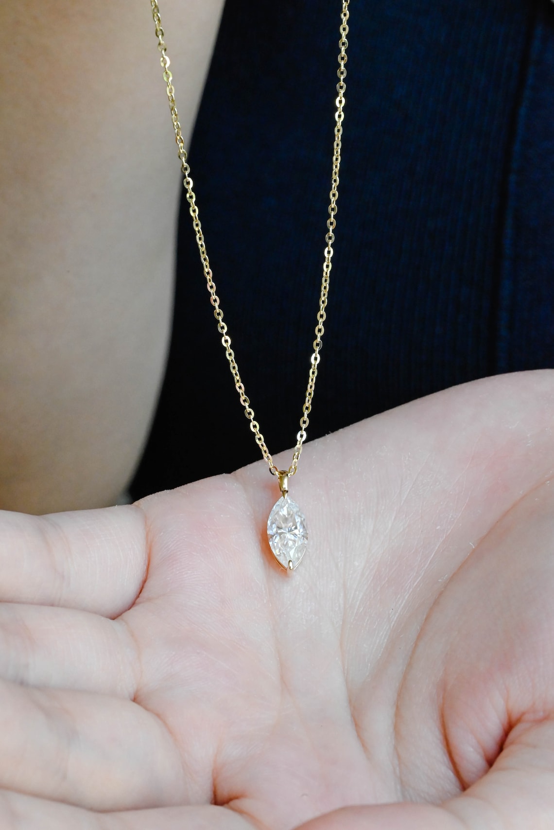 0.80 TCW Marquise Moissanite Diamond Solitaire Necklace - crownmoissanite