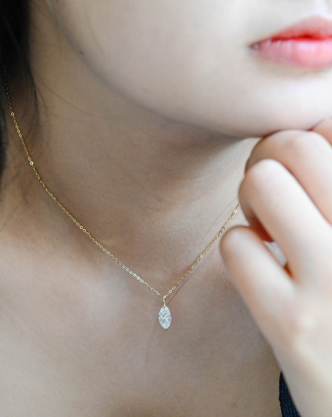 0.80 TCW Marquise Moissanite Diamond Solitaire Necklace - crownmoissanite