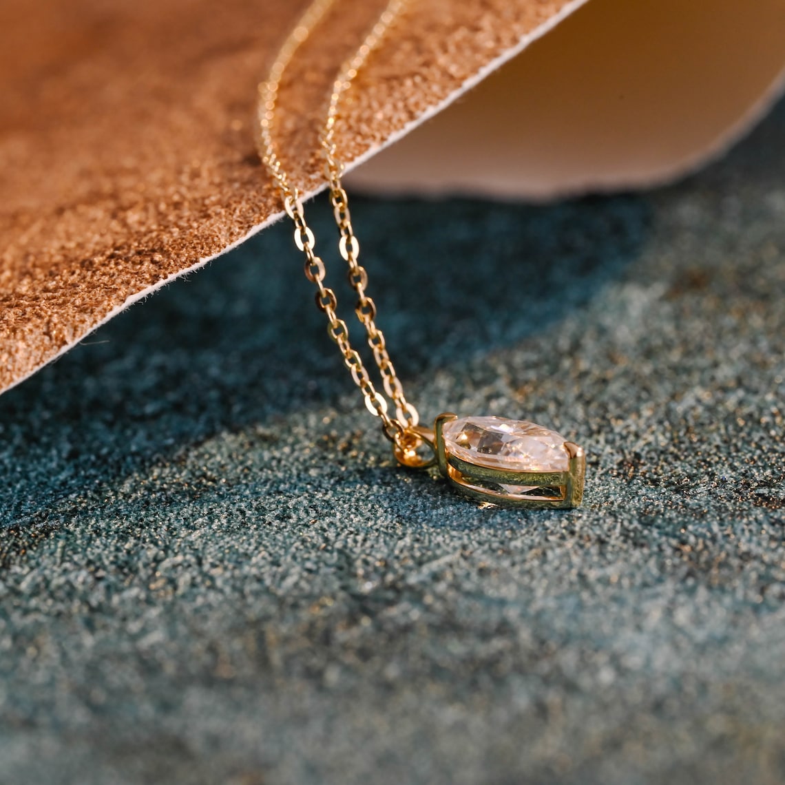 0.80 TCW Marquise Moissanite Diamond Solitaire Necklace - crownmoissanite