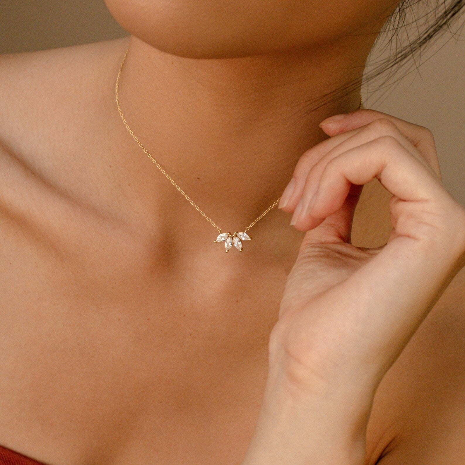 0.20 TCW Marquise Moissanite Minimalsit Necklace - crownmoissanite