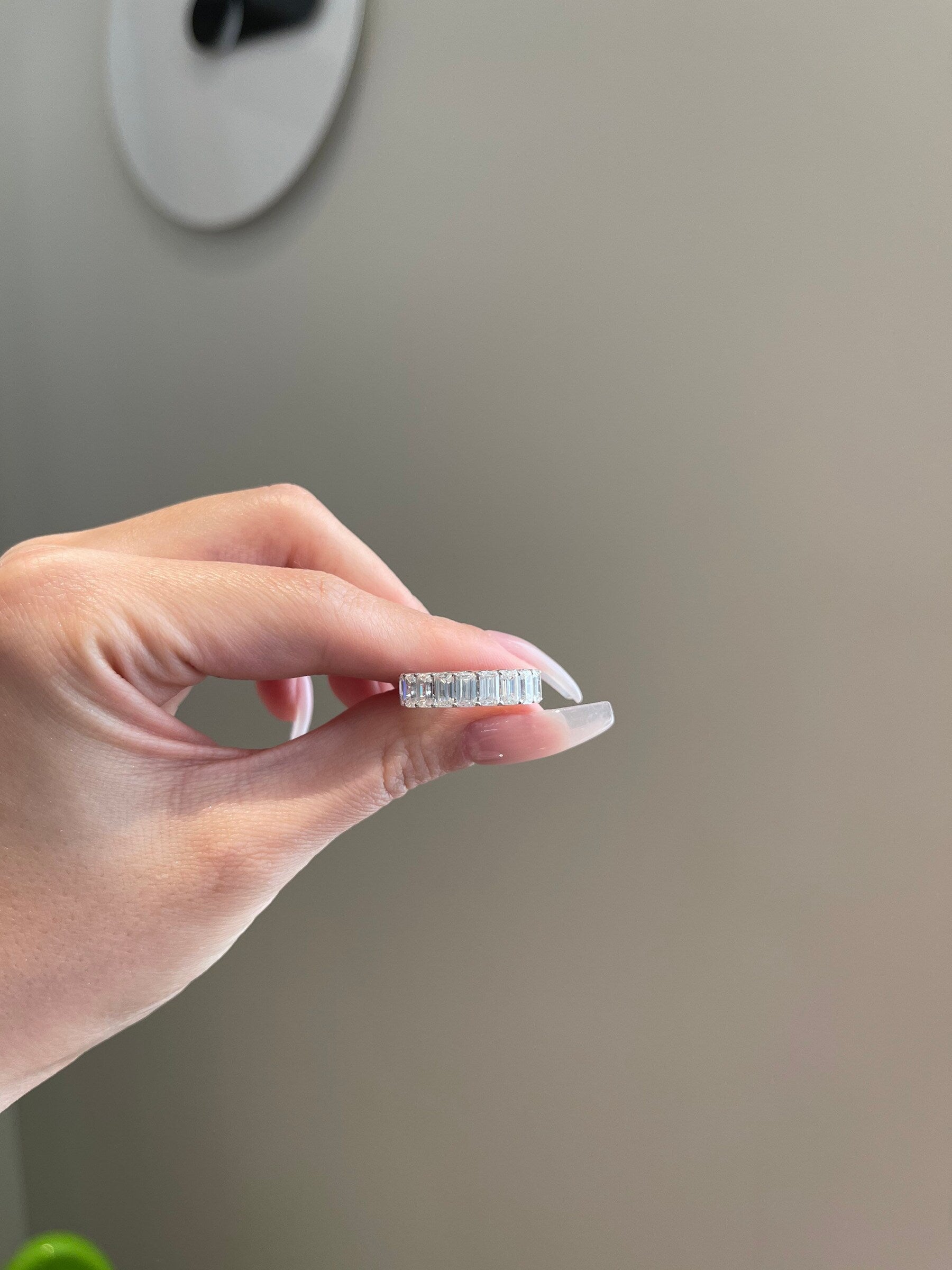 2.70 TCW Emerald Shaped Moissanite Half Eternity Wedding Band - crownmoissanite