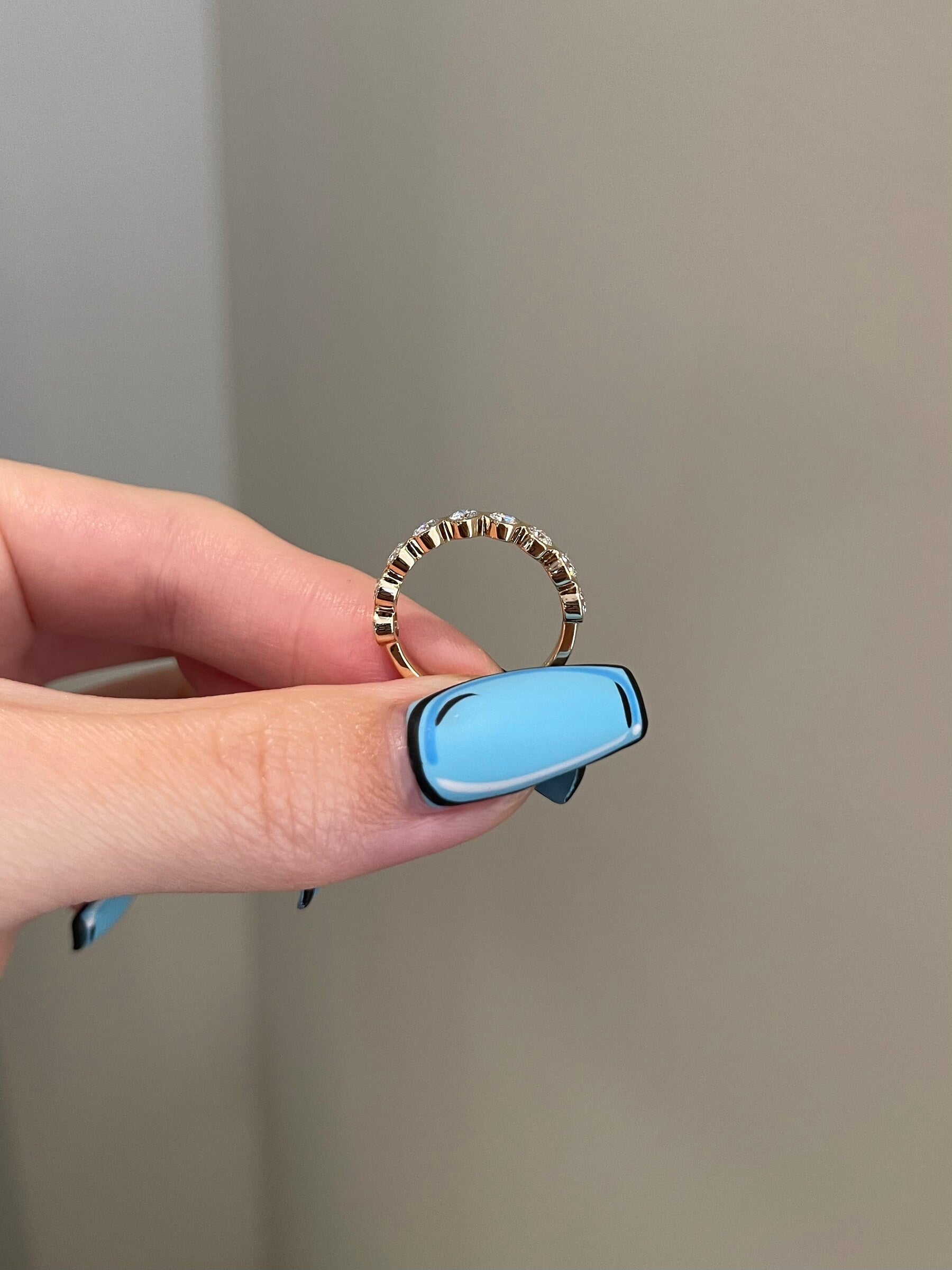 0.90 TCW Round Shaped Moissanite Bezel Half Eternity Wedding Band - crownmoissanite