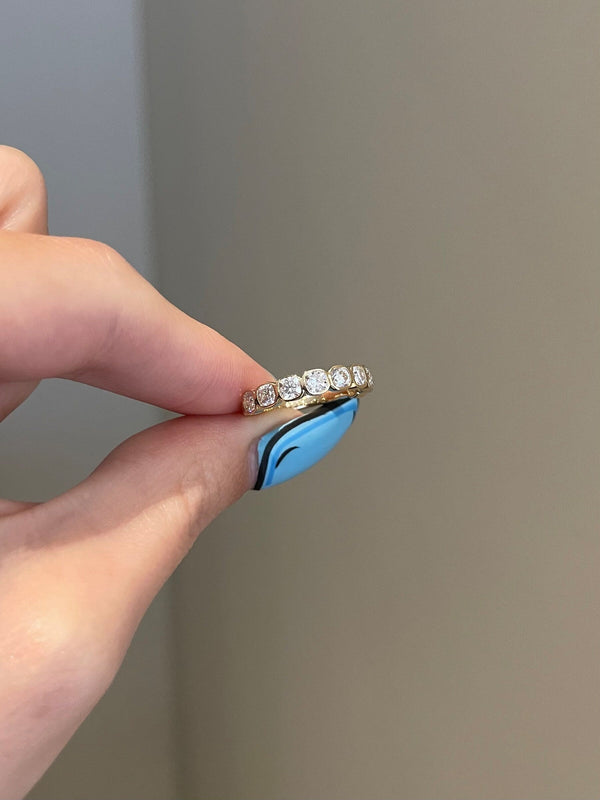 0.90 TCW Cushion Shaped Moissanite Half Eternity Wedding Band - crownmoissanite