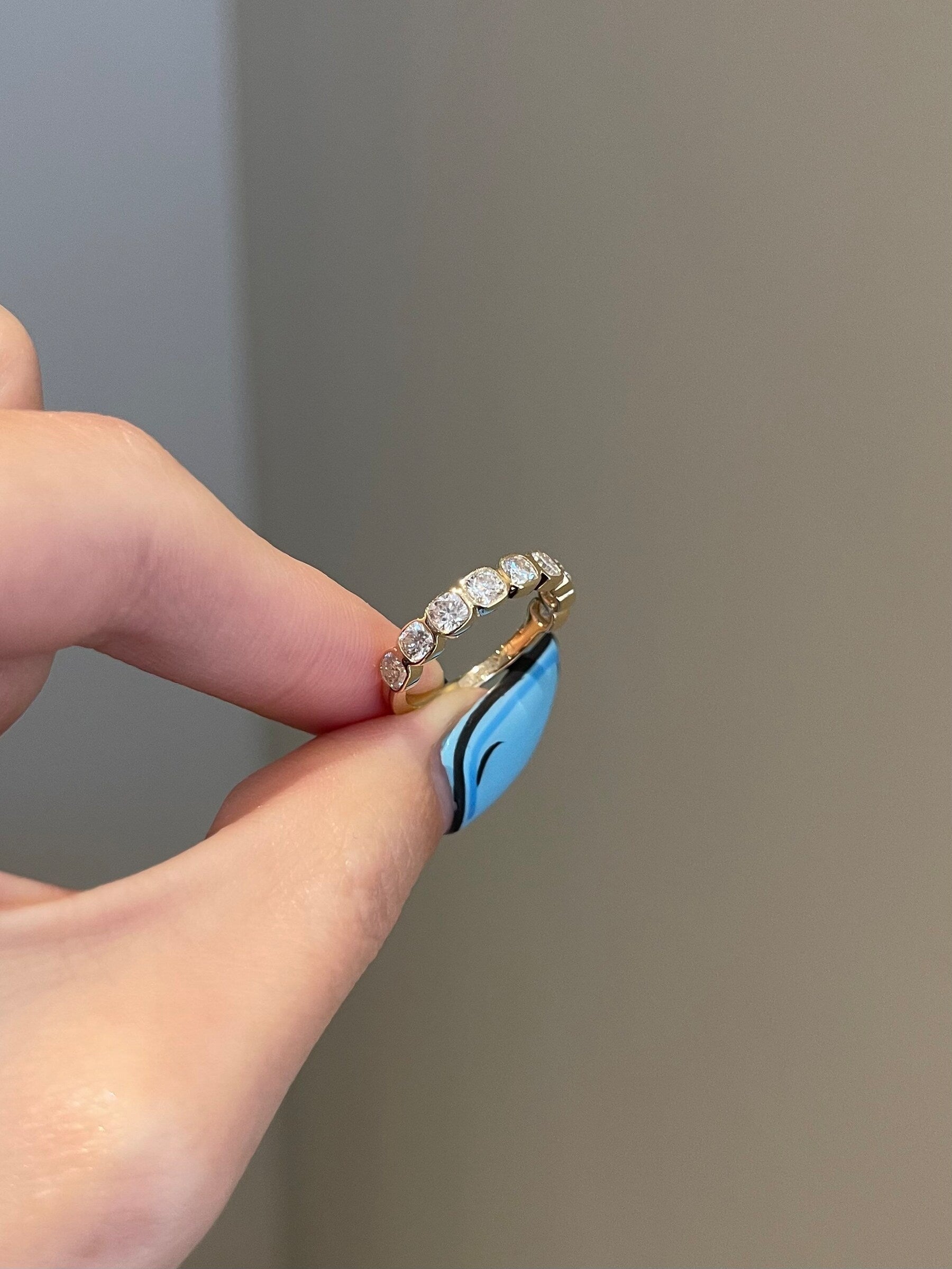 0.90 TCW Cushion Shaped Moissanite Half Eternity Wedding Band - crownmoissanite