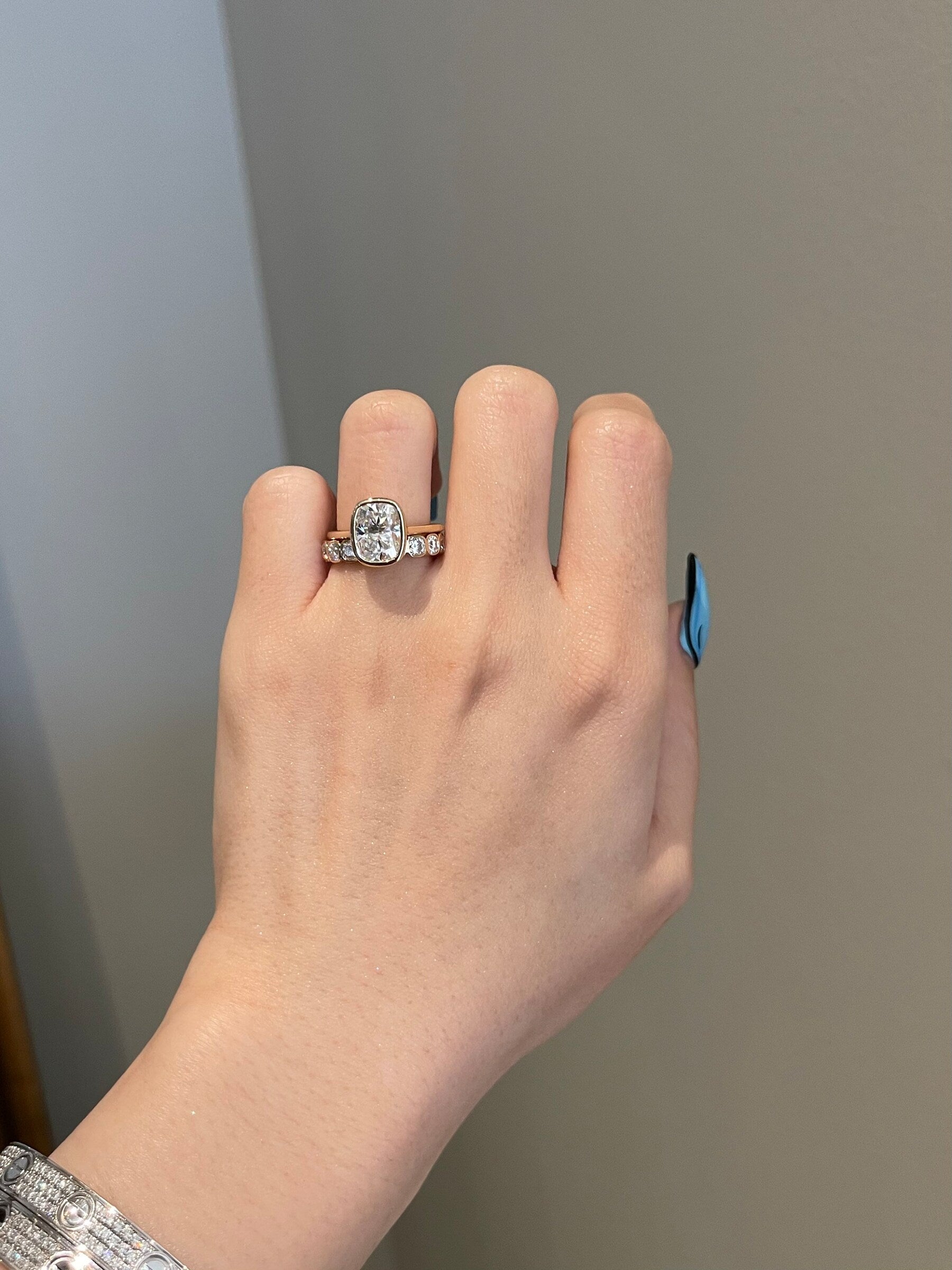 0.90 TCW Cushion Shaped Moissanite Half Eternity Wedding Band - crownmoissanite