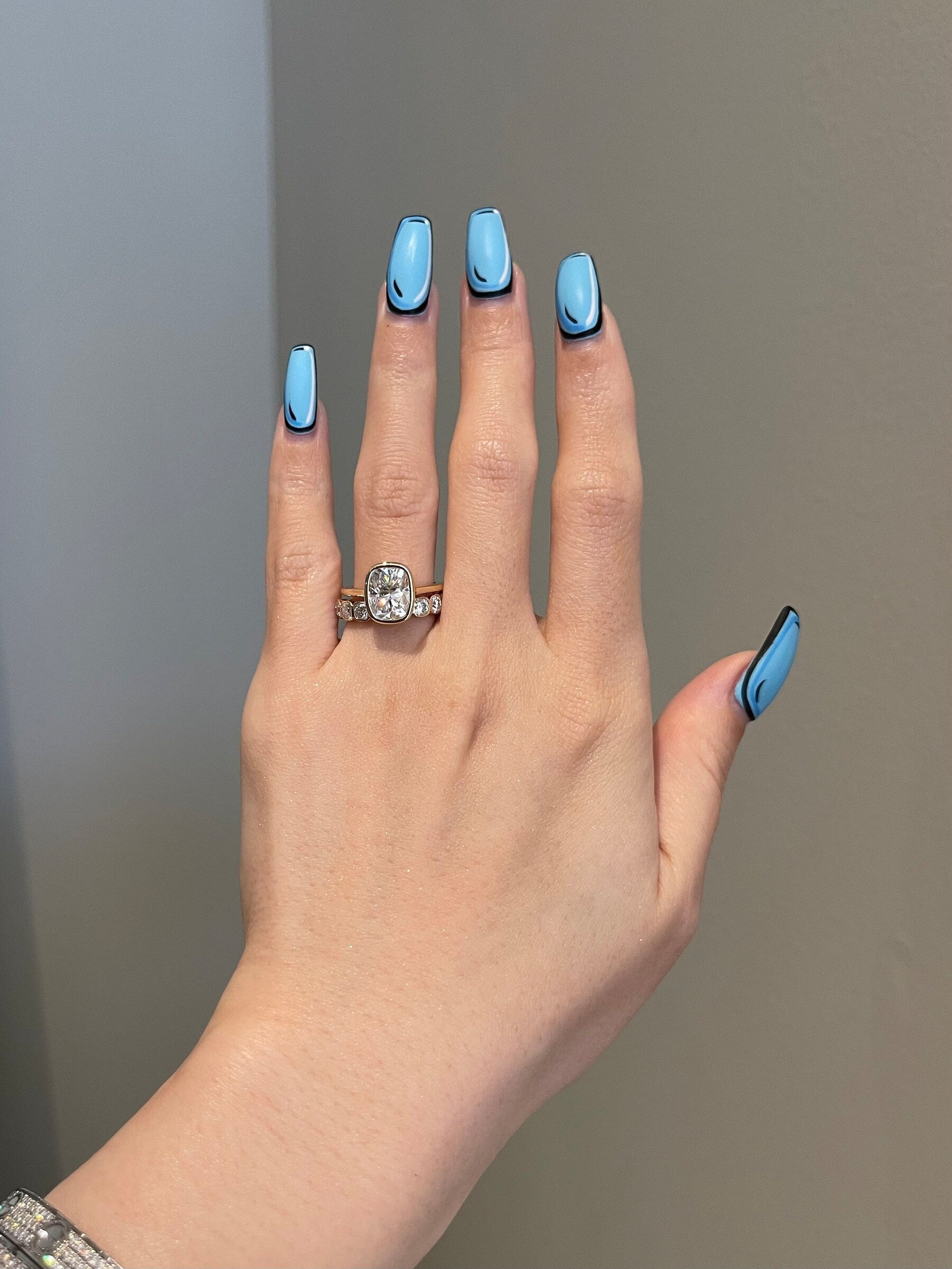 0.90 TCW Cushion Shaped Moissanite Half Eternity Wedding Band - crownmoissanite