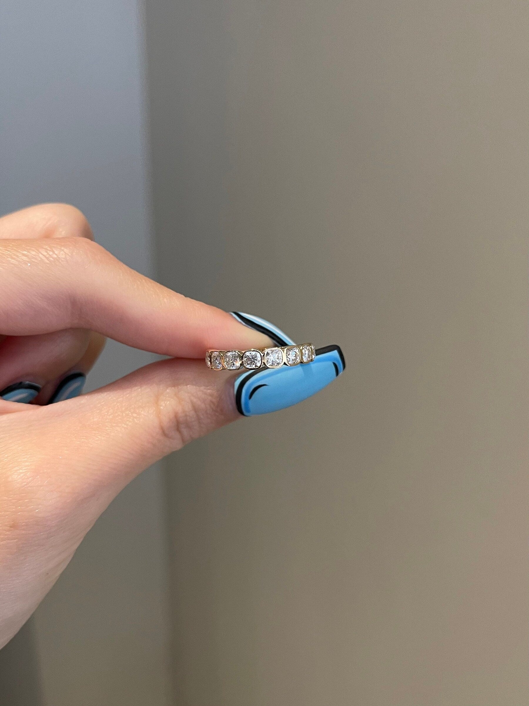 0.90 TCW Cushion Shaped Moissanite Half Eternity Wedding Band - crownmoissanite