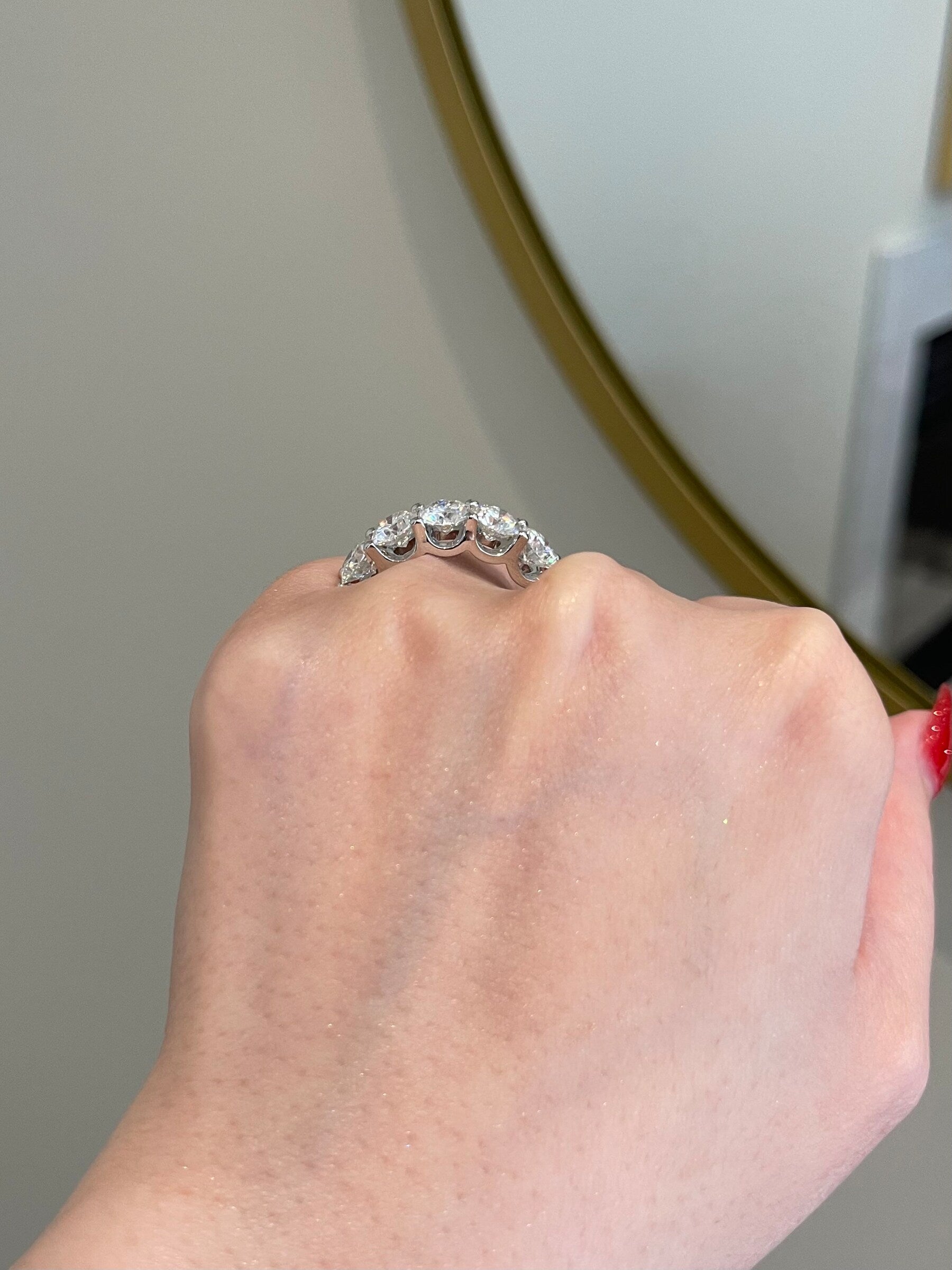 4.0 TCW Round Shaped Moissanite Five Stones Wedding Band - crownmoissanite