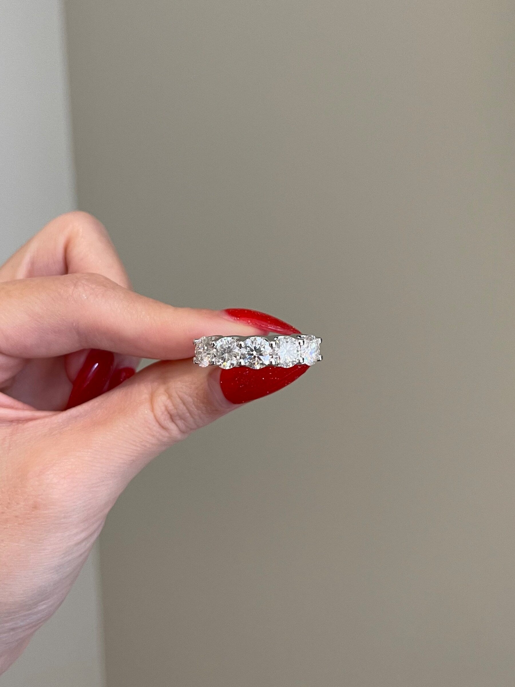 4.0 TCW Round Shaped Moissanite Five Stones Wedding Band - crownmoissanite