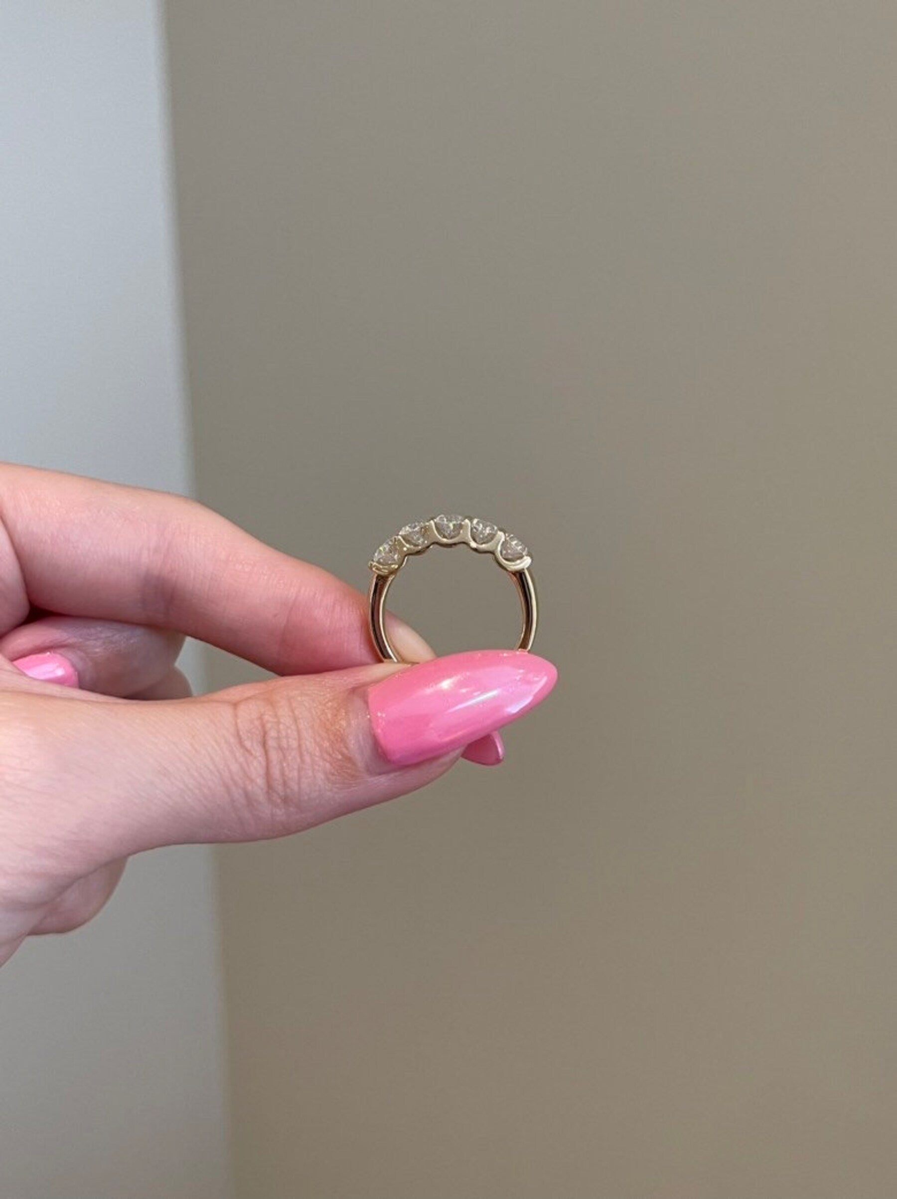 2.50 TCW Oval Shaped Moissanite Five Stones Wedding Band - crownmoissanite