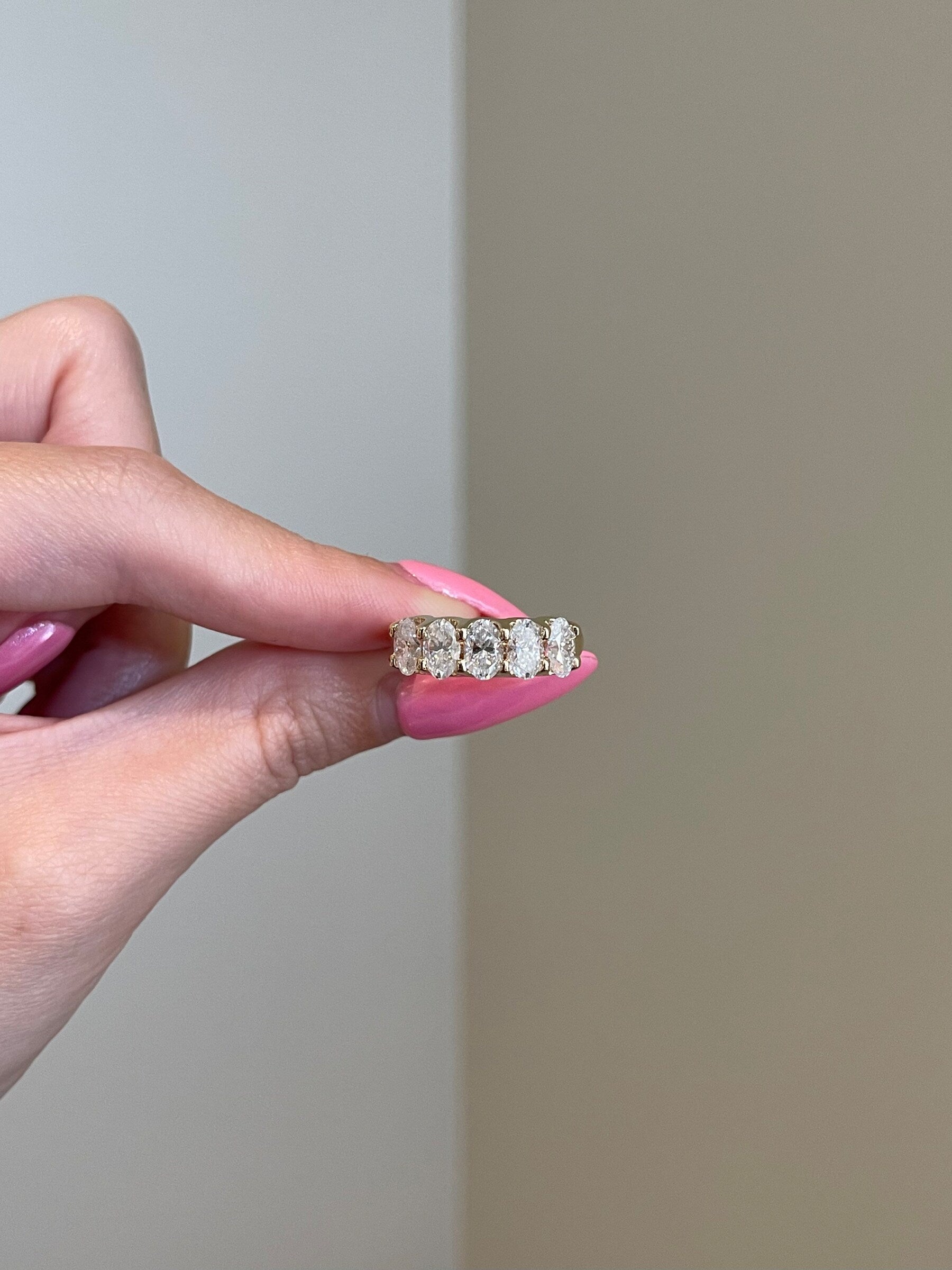 2.50 TCW Oval Shaped Moissanite Five Stones Wedding Band - crownmoissanite