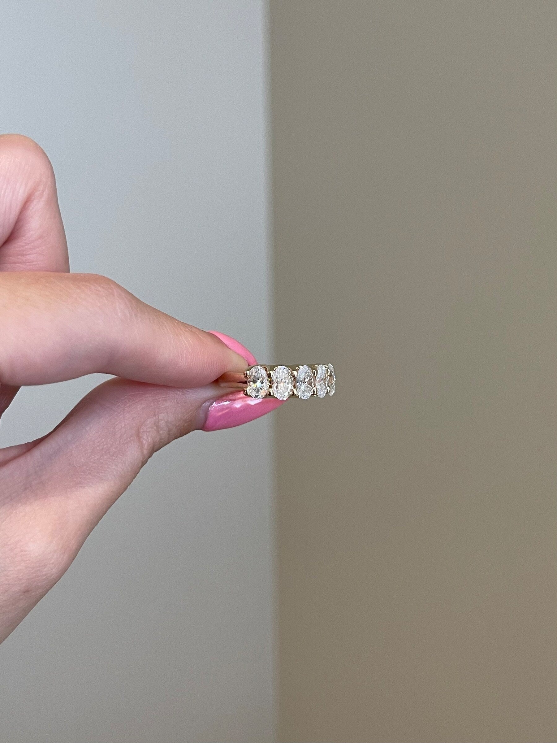 2.50 TCW Oval Shaped Moissanite Five Stones Wedding Band - crownmoissanite