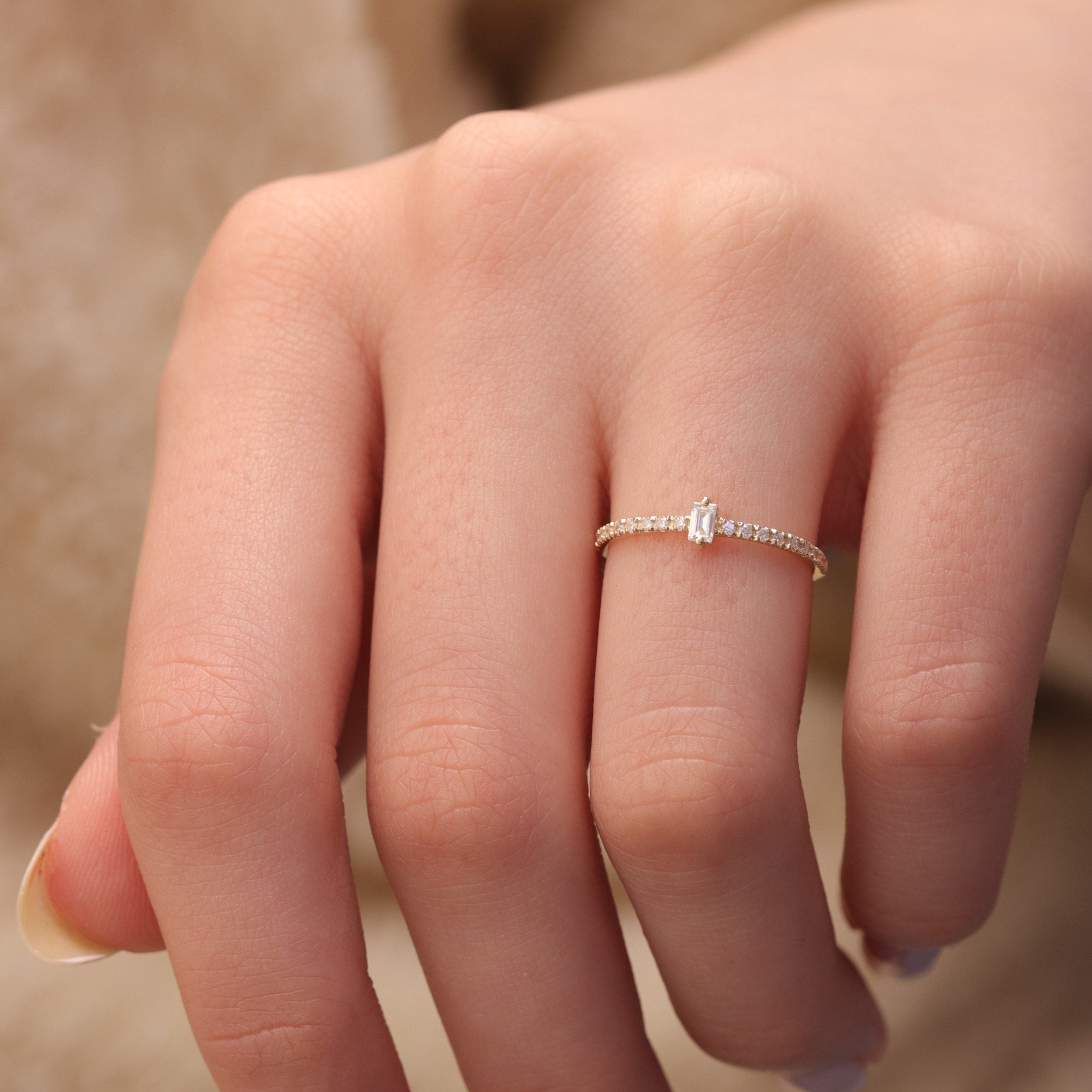 0.03 CT Baguette Moissanite Minimalist Ring for Women - crownmoissanite