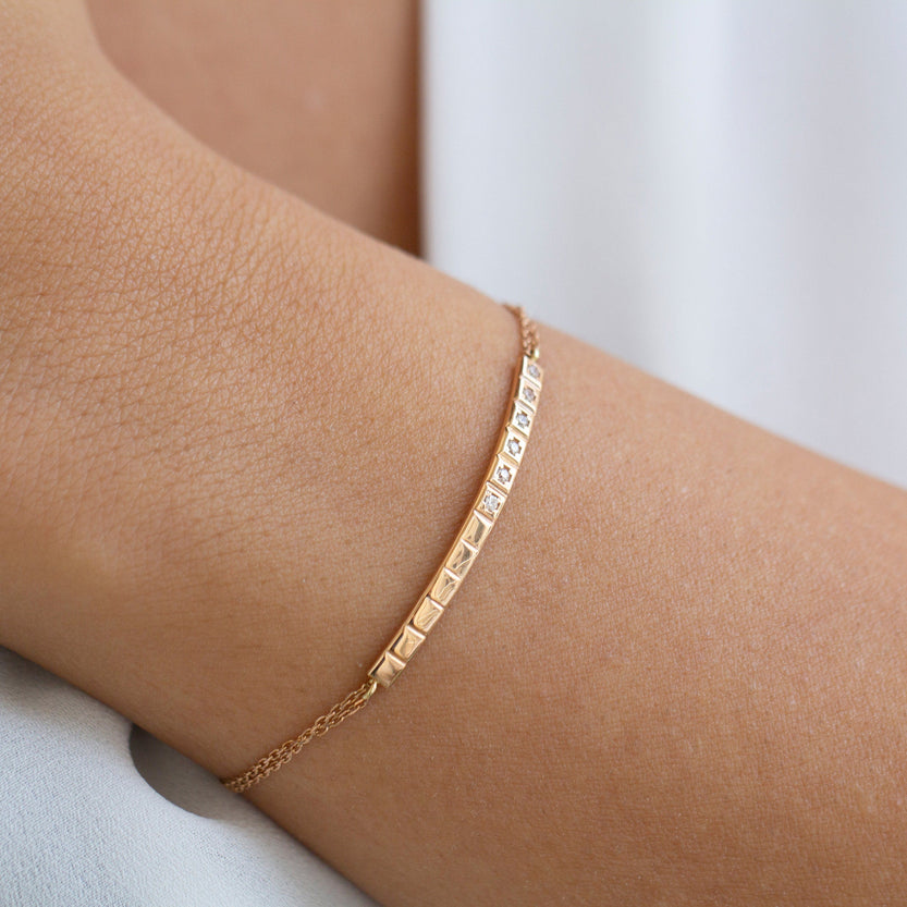 0.15 TCW Round Moissanite Mini Cube Gold Bracelet - crownmoissanite