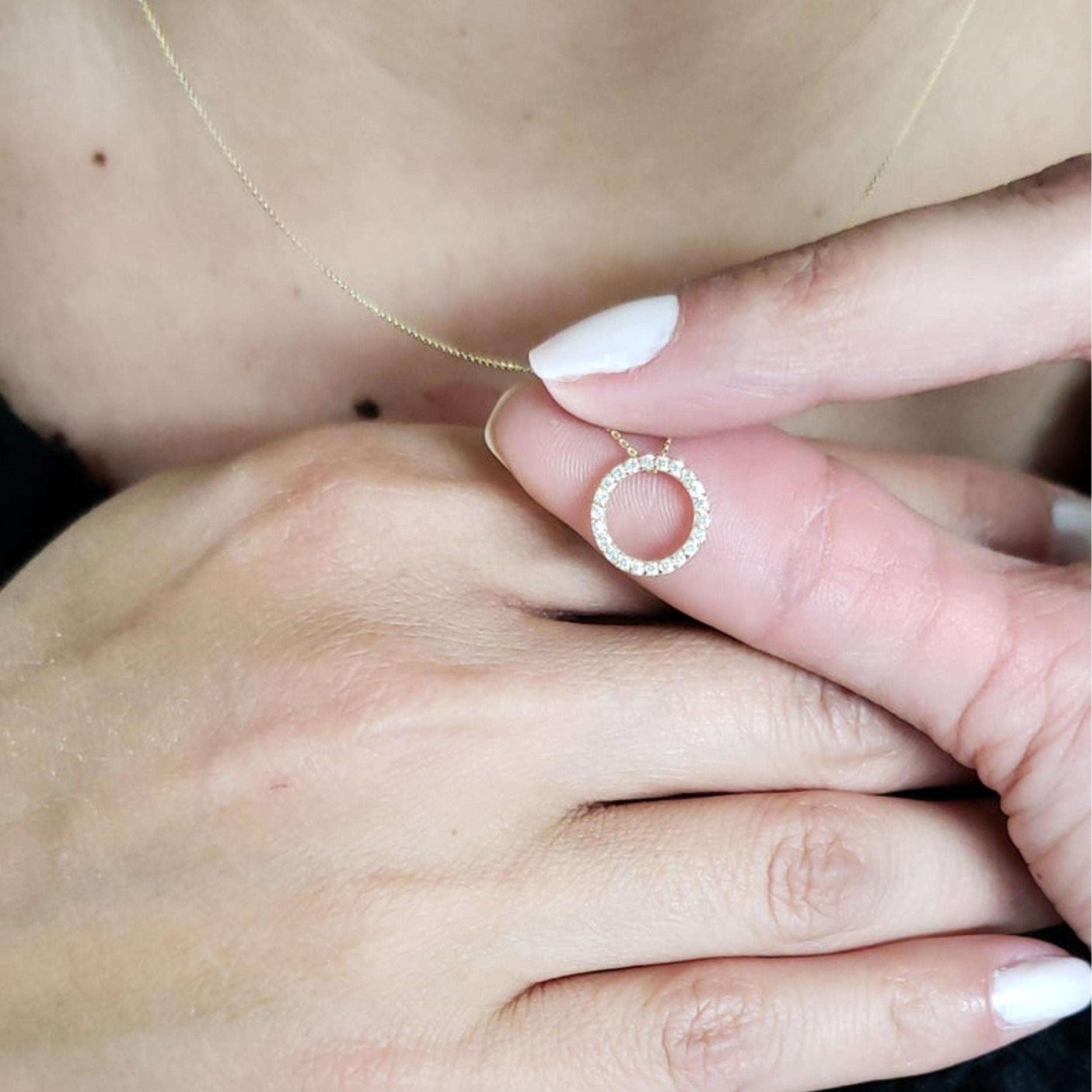 0.13 TCW Round Moissanite Open Circle Necklace for Women - crownmoissanite