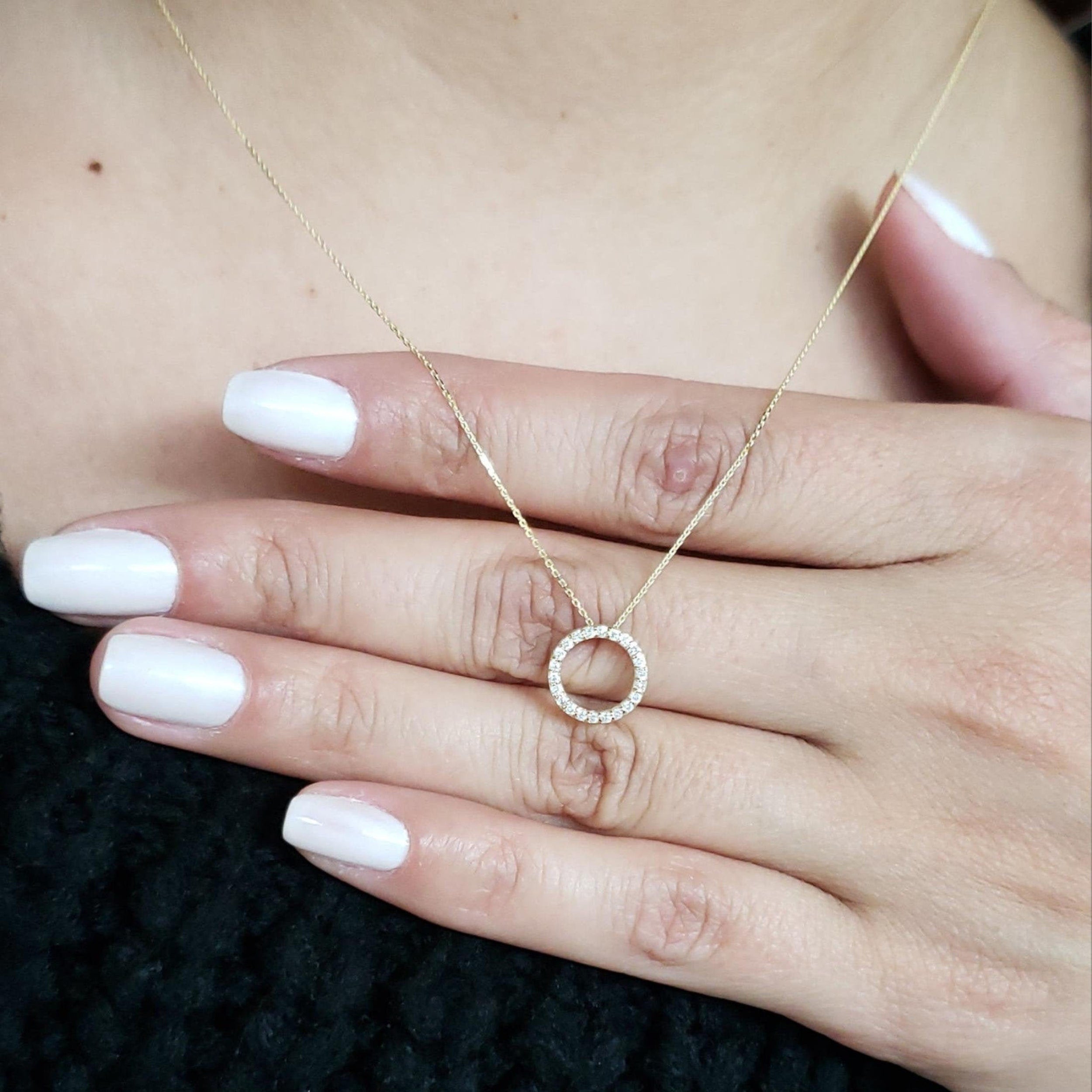 0.13 TCW Round Moissanite Open Circle Necklace for Women - crownmoissanite