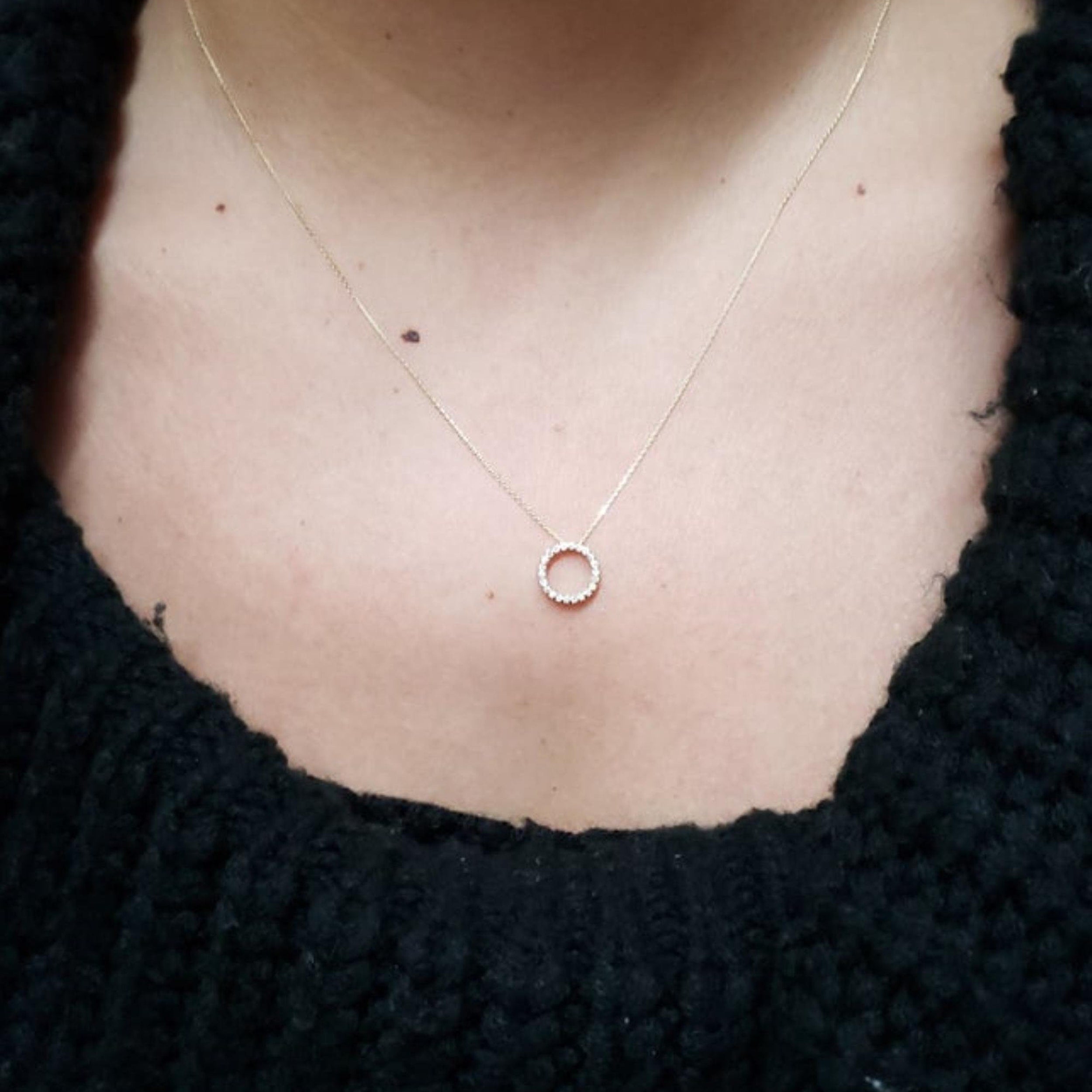 0.13 TCW Round Moissanite Open Circle Necklace for Women - crownmoissanite