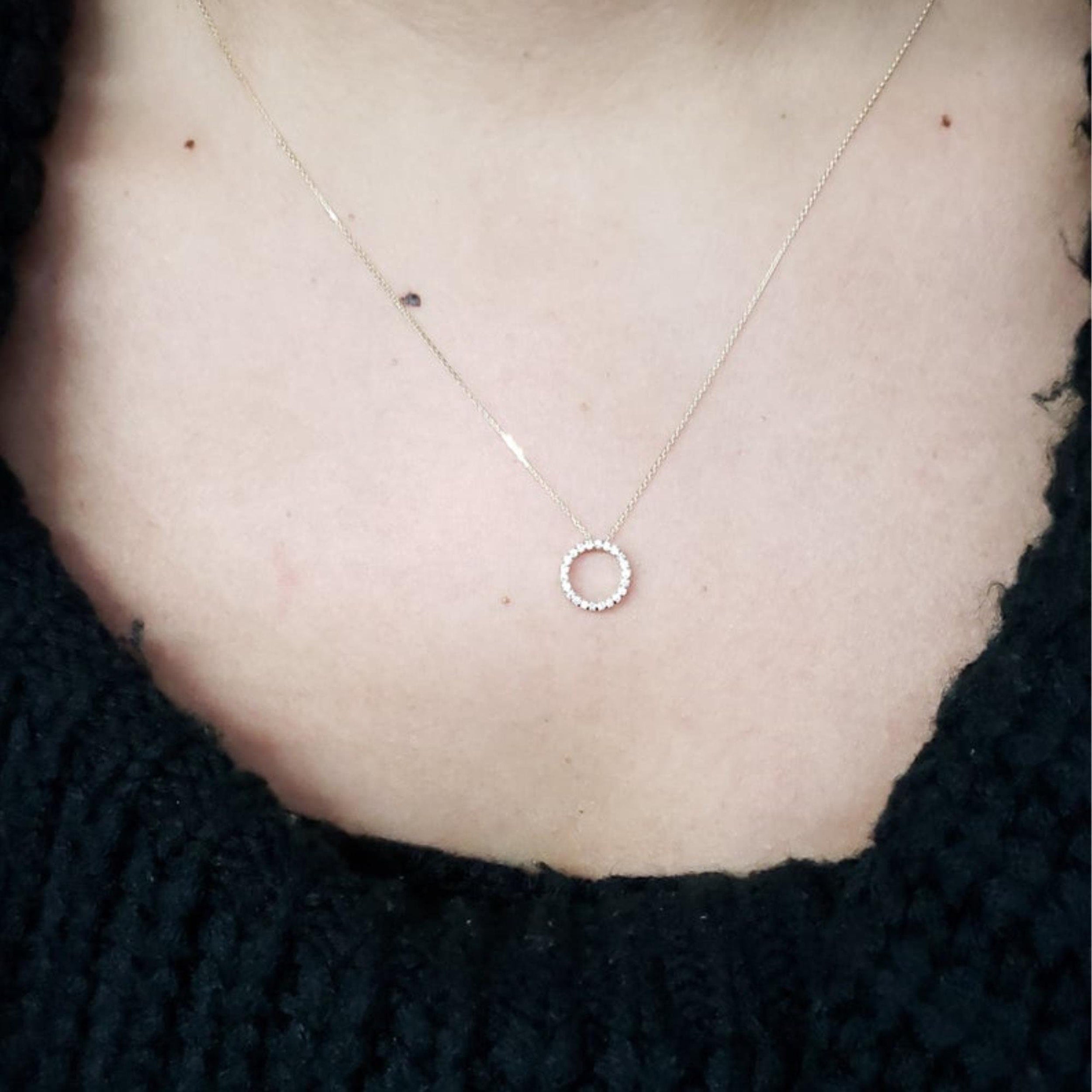 0.13 TCW Round Moissanite Open Circle Necklace for Women - crownmoissanite