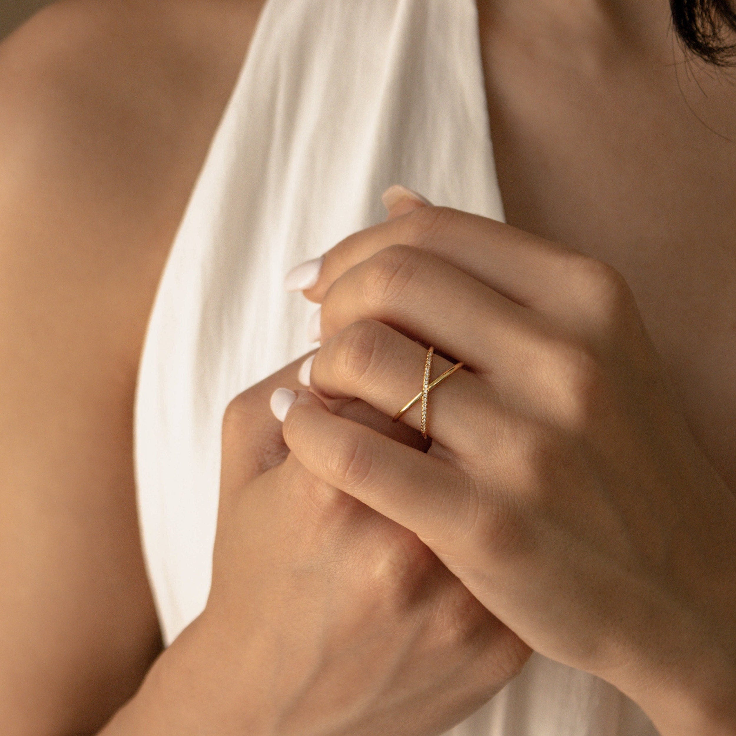 0.10 TCW Round Moissanite Double Band Ring for Women - crownmoissanite