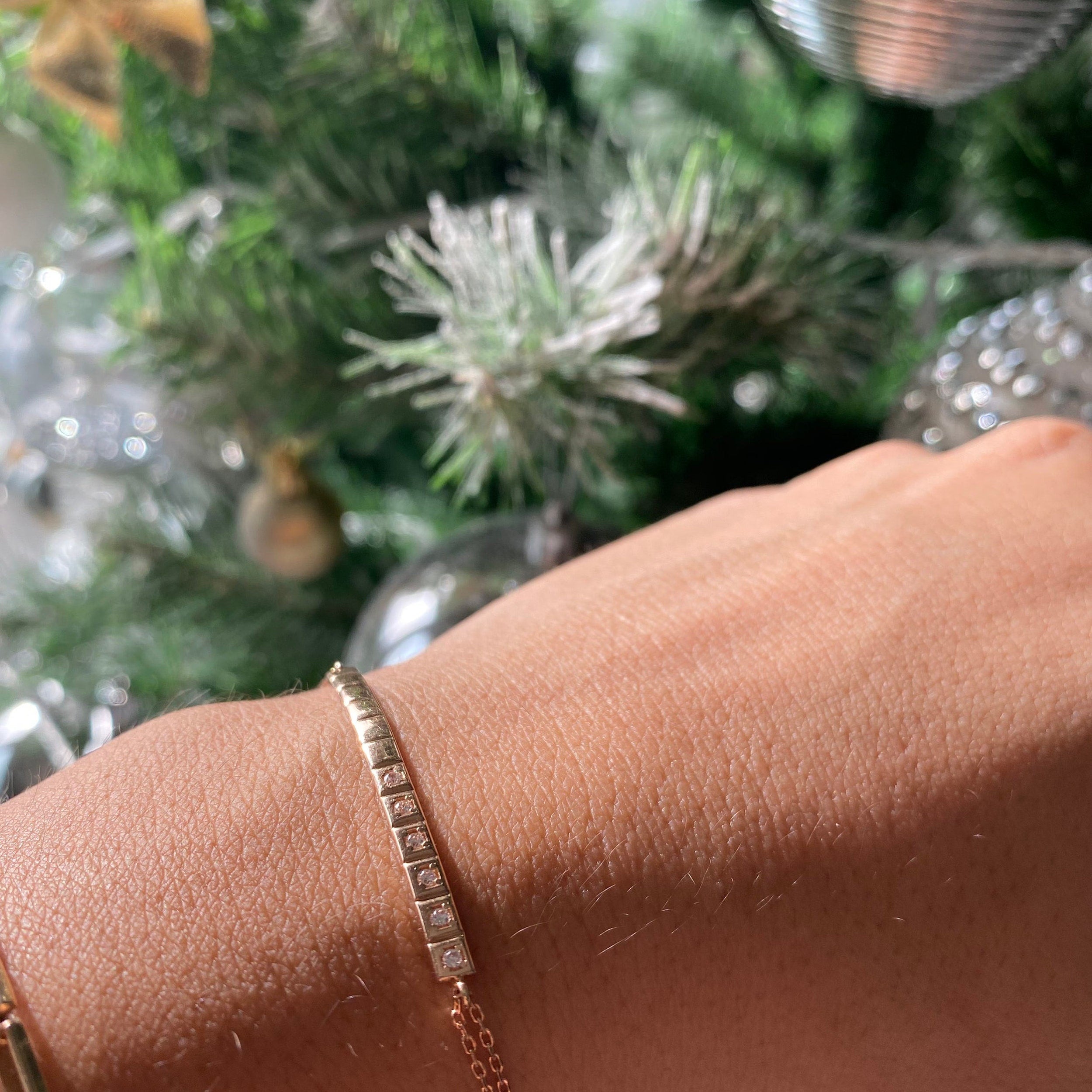 0.15 TCW Round Moissanite Mini Cube Gold Bracelet - crownmoissanite