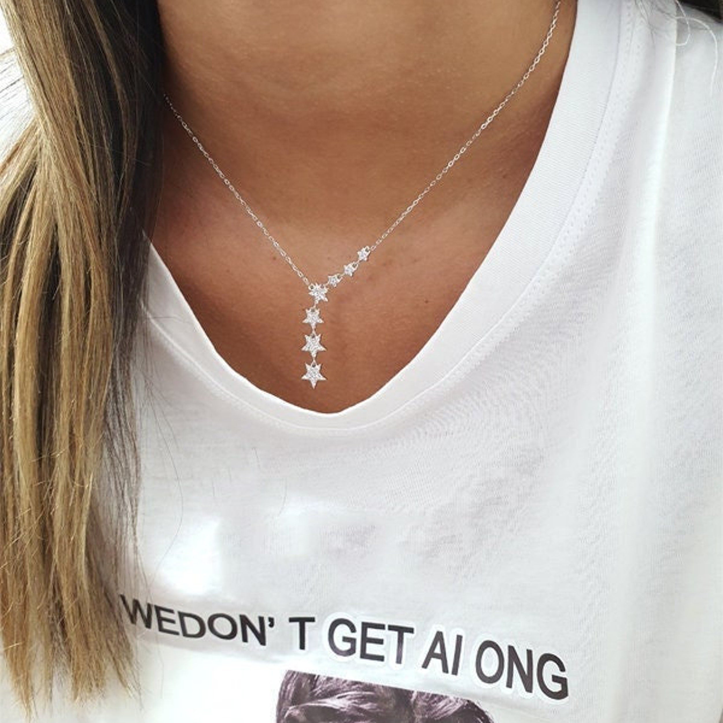 0.10 TCW Round Moissanite Star Lariat Necklace - crownmoissanite